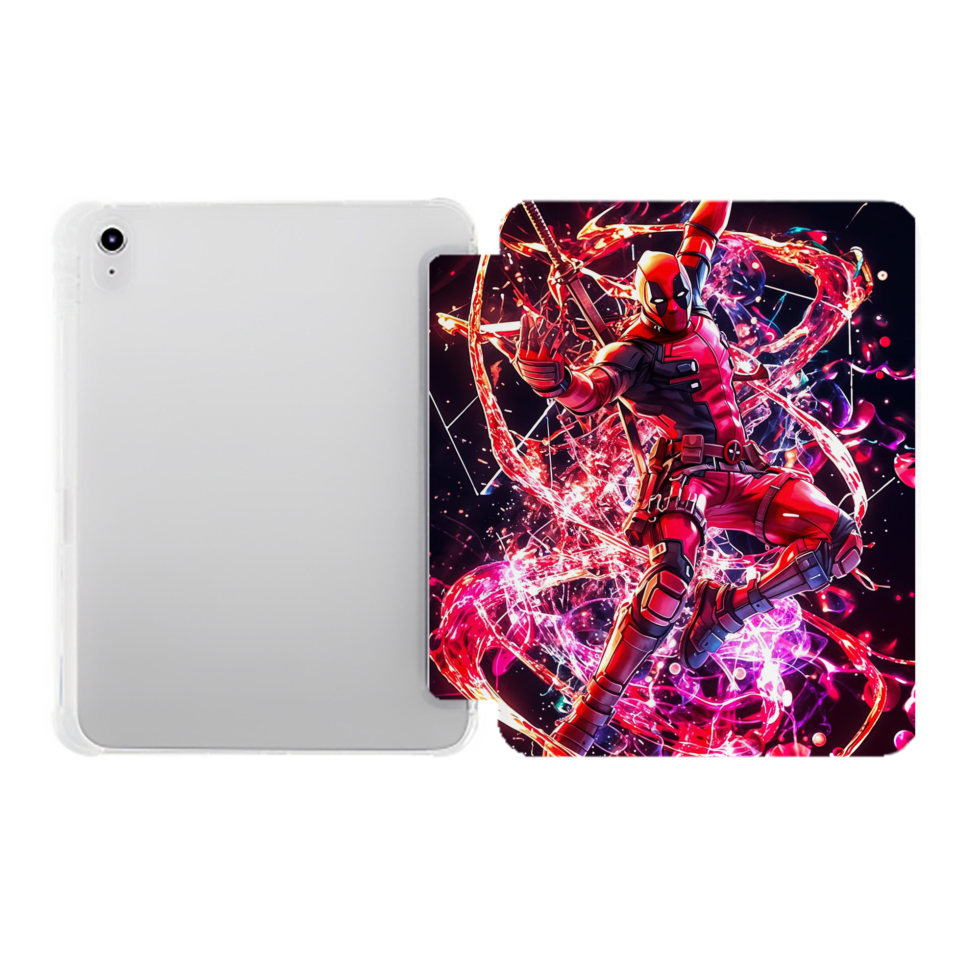（画像用） Deadpool デッドプール IPad ケース ペン収納付き 三つ折りスタンド PUレザー×シリコン 対応機種9.5/10.5/10.9インチ